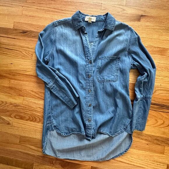 ANTHROPOLOGIE x  Cloth & Stone Shirt Womens XS Blue Hi low Chambray Denim Tunic - Picture 3 of 9